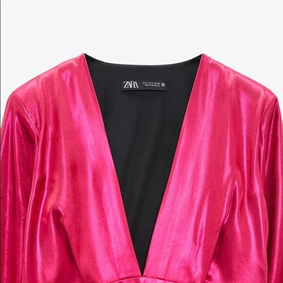 ZARA BLOGGER FAVORITE LAMINATED MINI DRESS FUCHSIA - Picture 14 of 14